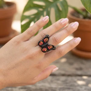 anillo mariposa arcilla polimerica